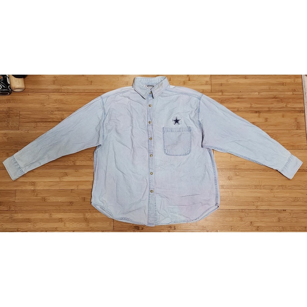 Vintage LEE Riders Womens L Denim Western Shirt Dallas Cowboys Logo Embroidered